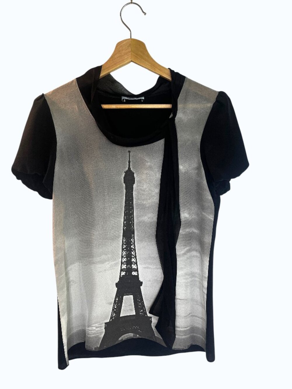 Moschino Cheap and Chic Silk Eiffel Tower Top Scarf Neck Black US 6 M